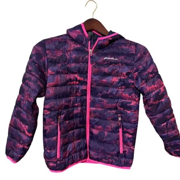 ⚡️Eddie Bauer Kids Puffer Jacket - Purple and Pink Camo Size 10/12 - Picture 1 of 4